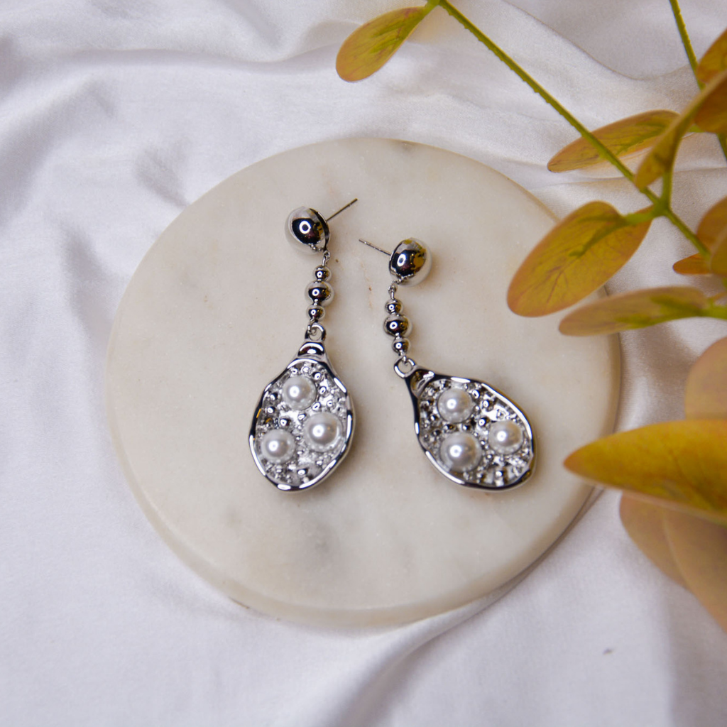 Pearl Cluster Drop Earrings - Image 3