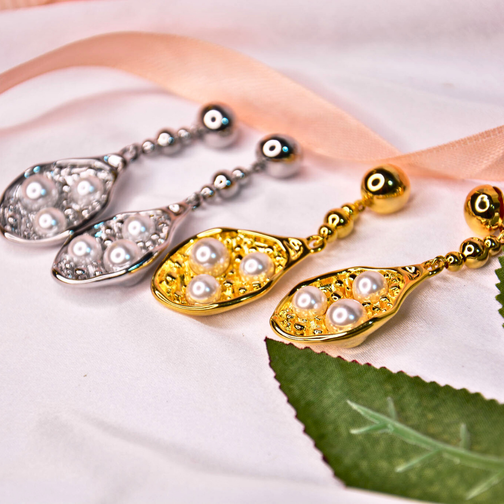 Pearl Cluster Drop Earrings - Image 2