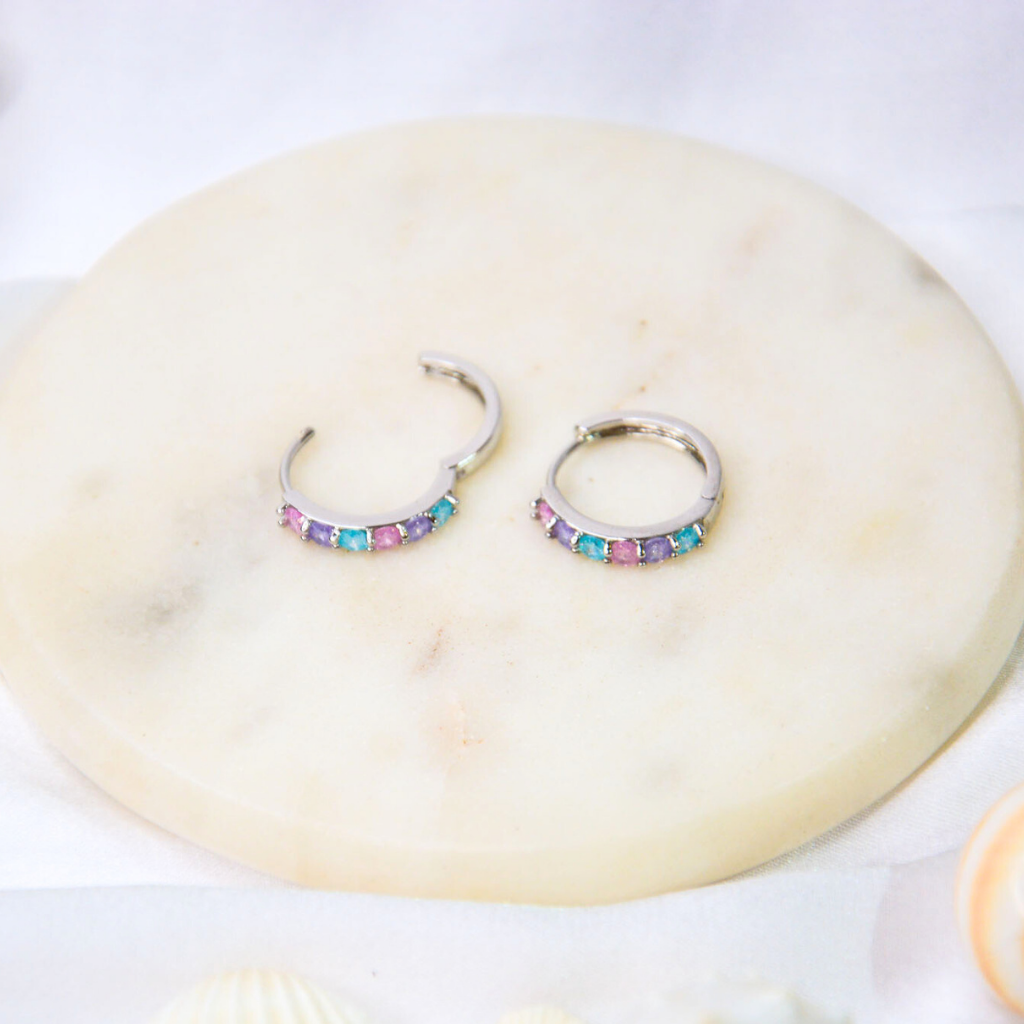 Pastel Charm Silver Hoops - Image 2
