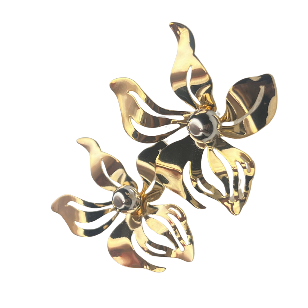 Golden Orchid Bloom Earrings