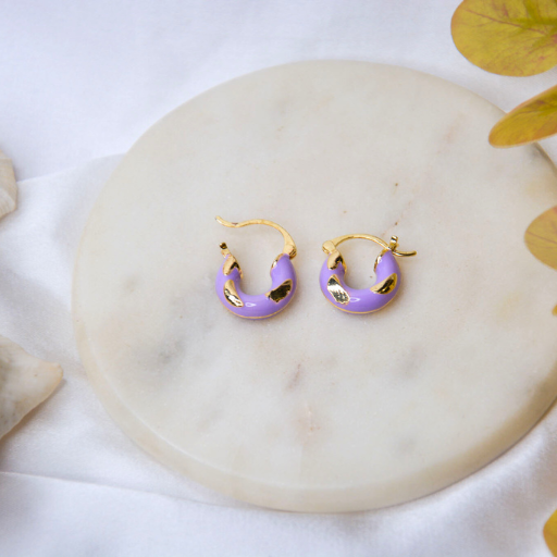 Purple Enamel Mini Hoops - Image 2
