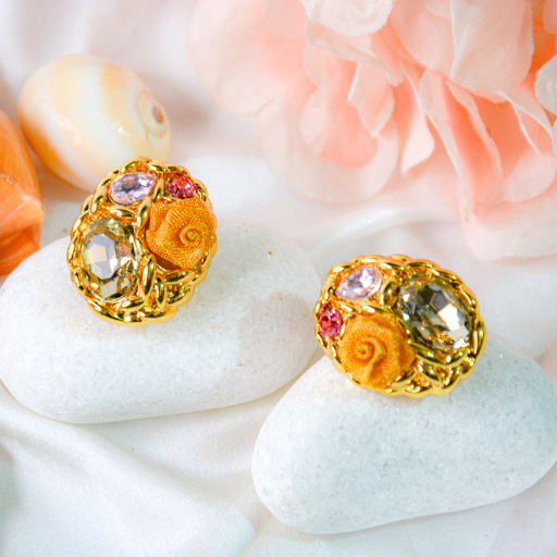 Golden Rosette Gem Cluster Earrings