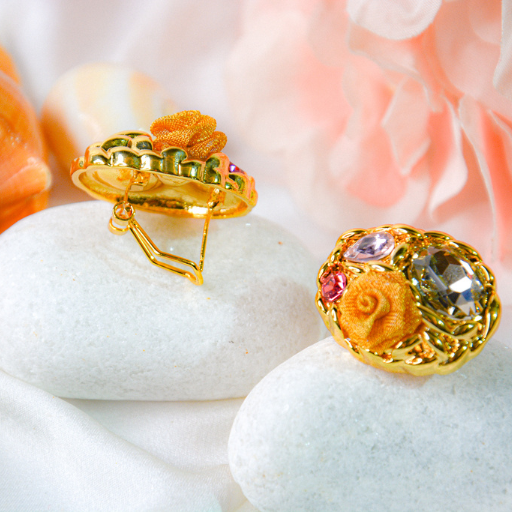 Golden Rosette Gem Cluster Earrings - Image 3