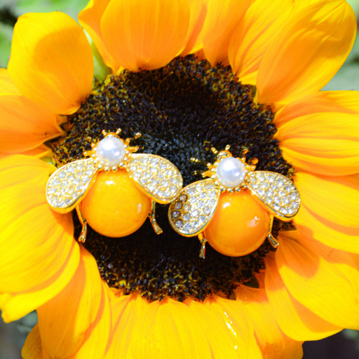 Sunlit Honeybee Pearl Stud Earrings