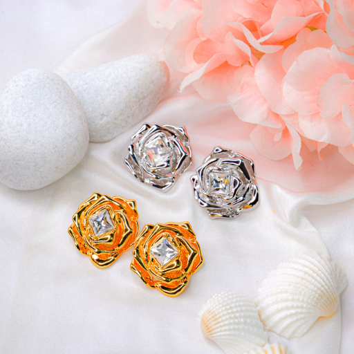 Gilded Rose Sculpt Stud Earrings