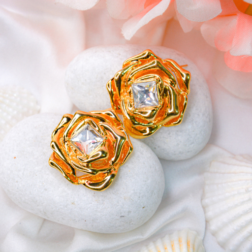 Gilded Rose Sculpt Stud Earrings - Image 3