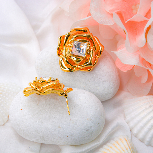 Gilded Rose Sculpt Stud Earrings - Image 4