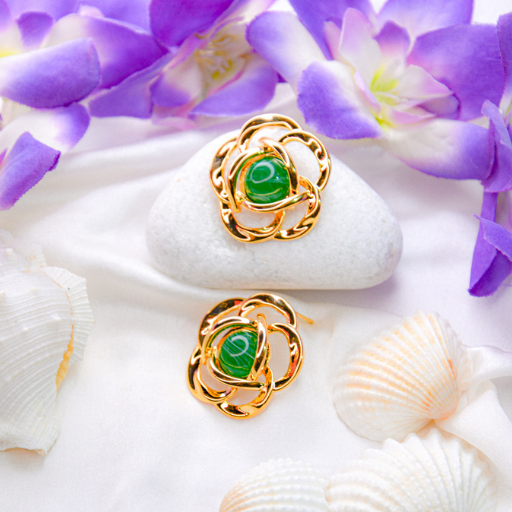 Emerald Bloom Knot Stud Earrings - Image 2