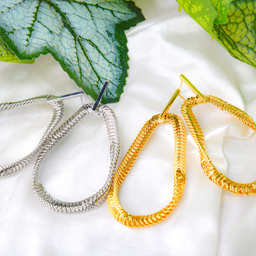 Textured Metallic Loop Earrings - Image 2