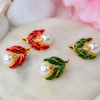 Enamel Leaf Pearl Studs