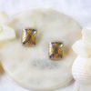 Dual-Tone Grid Luxe Stud Earrings