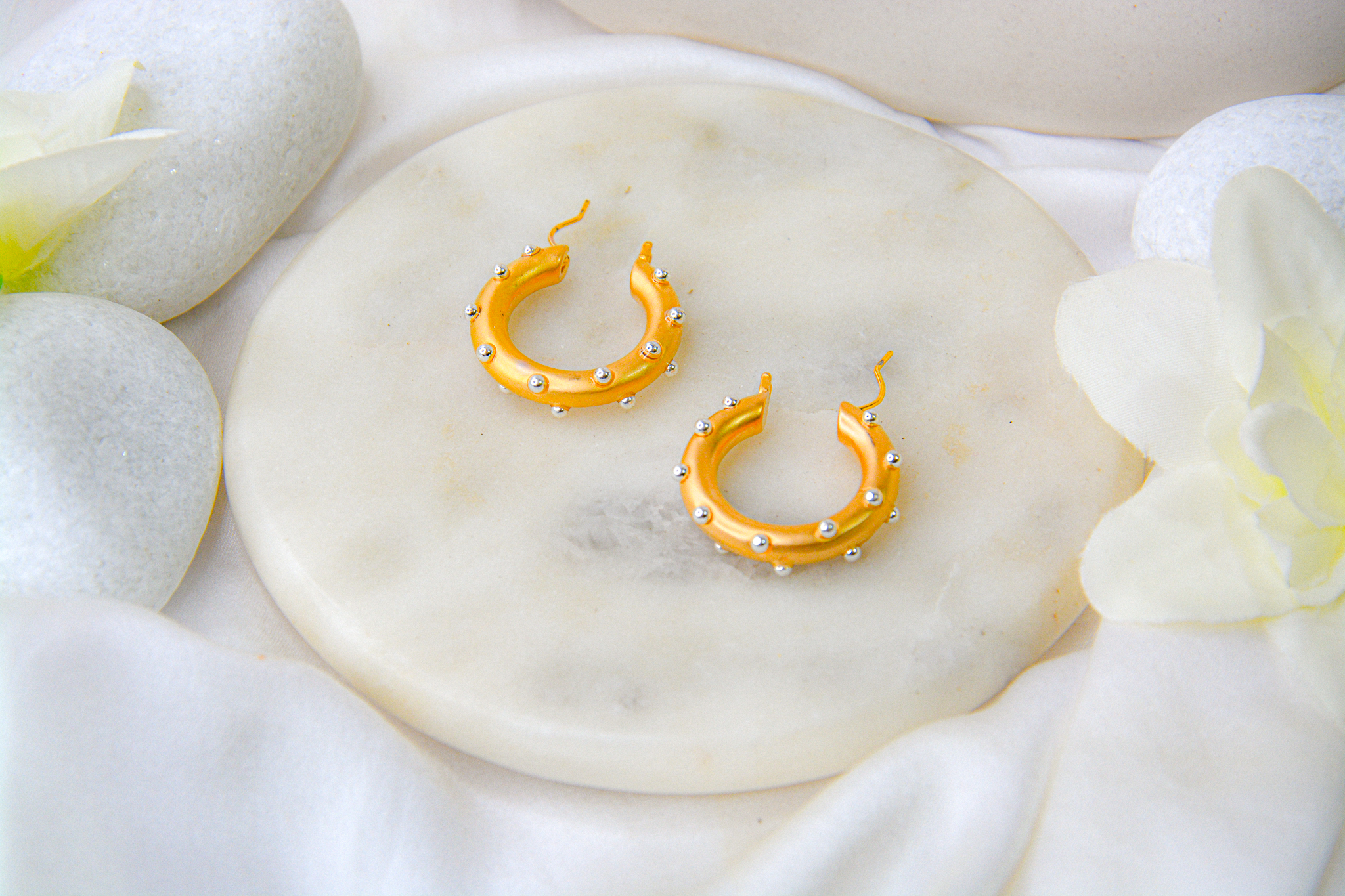 Golden Studded Bubble Hoops