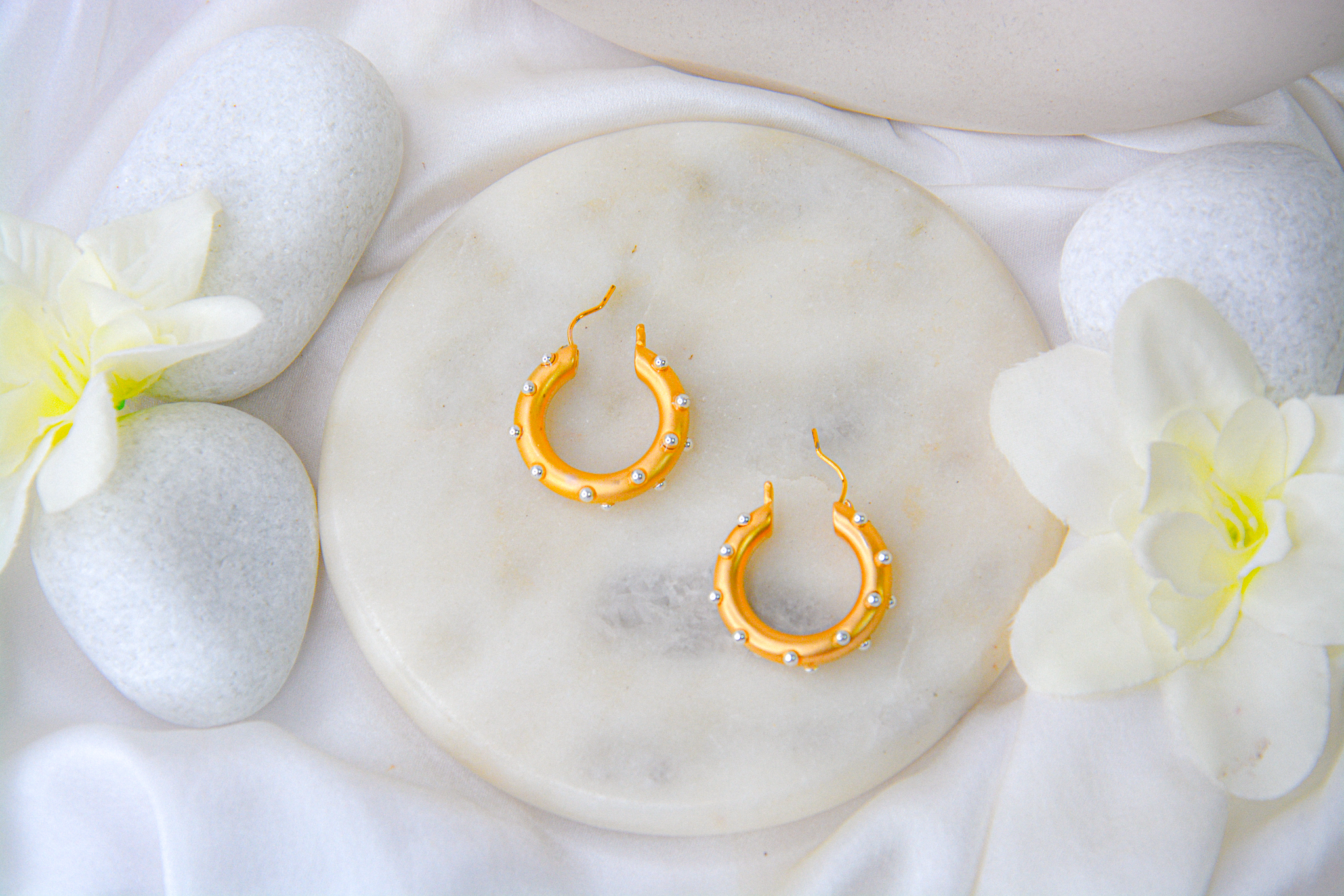 Golden Studded Bubble Hoops - Image 3