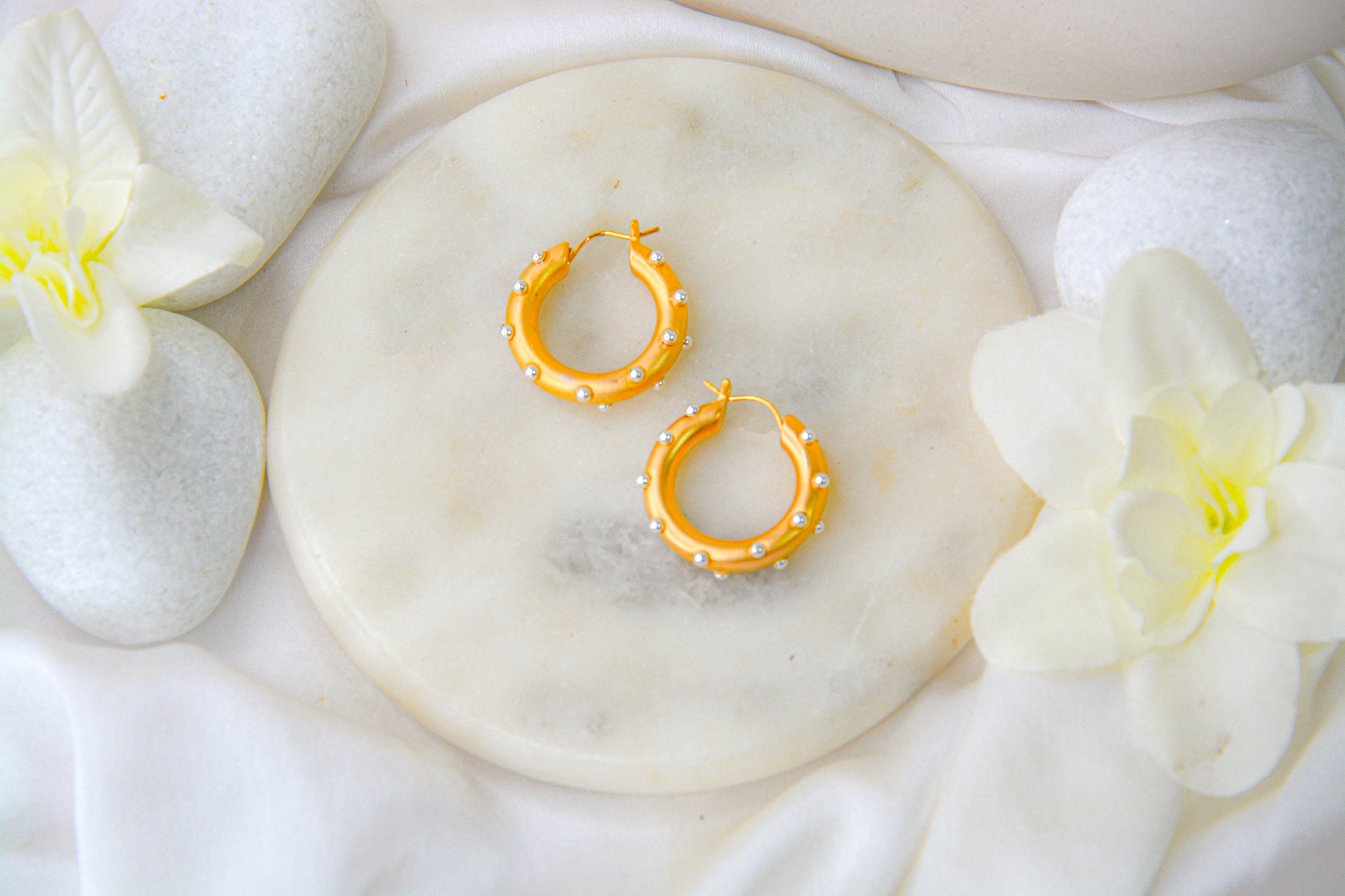 Golden Studded Bubble Hoops - Image 2