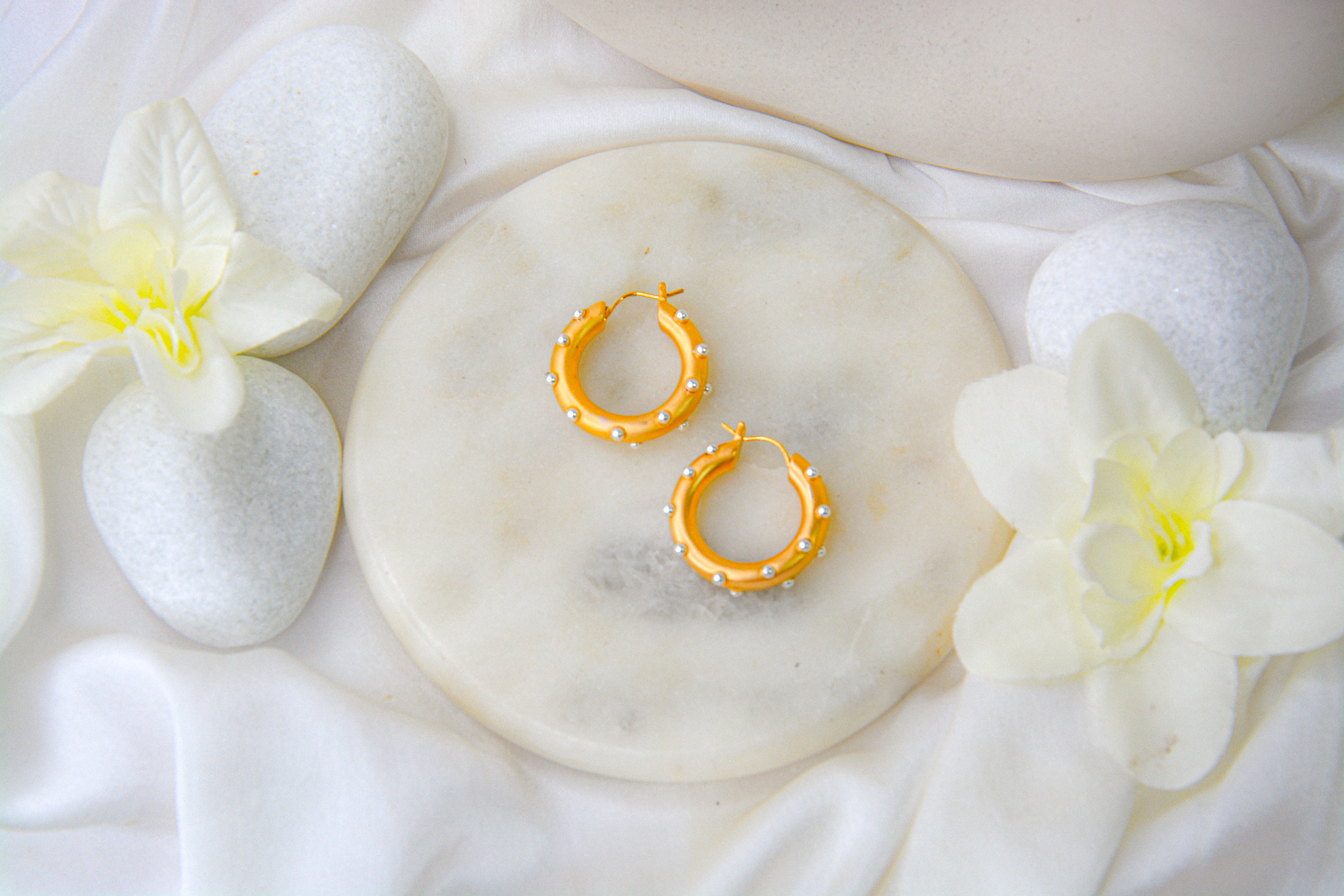 Golden Studded Bubble Hoops - Image 5